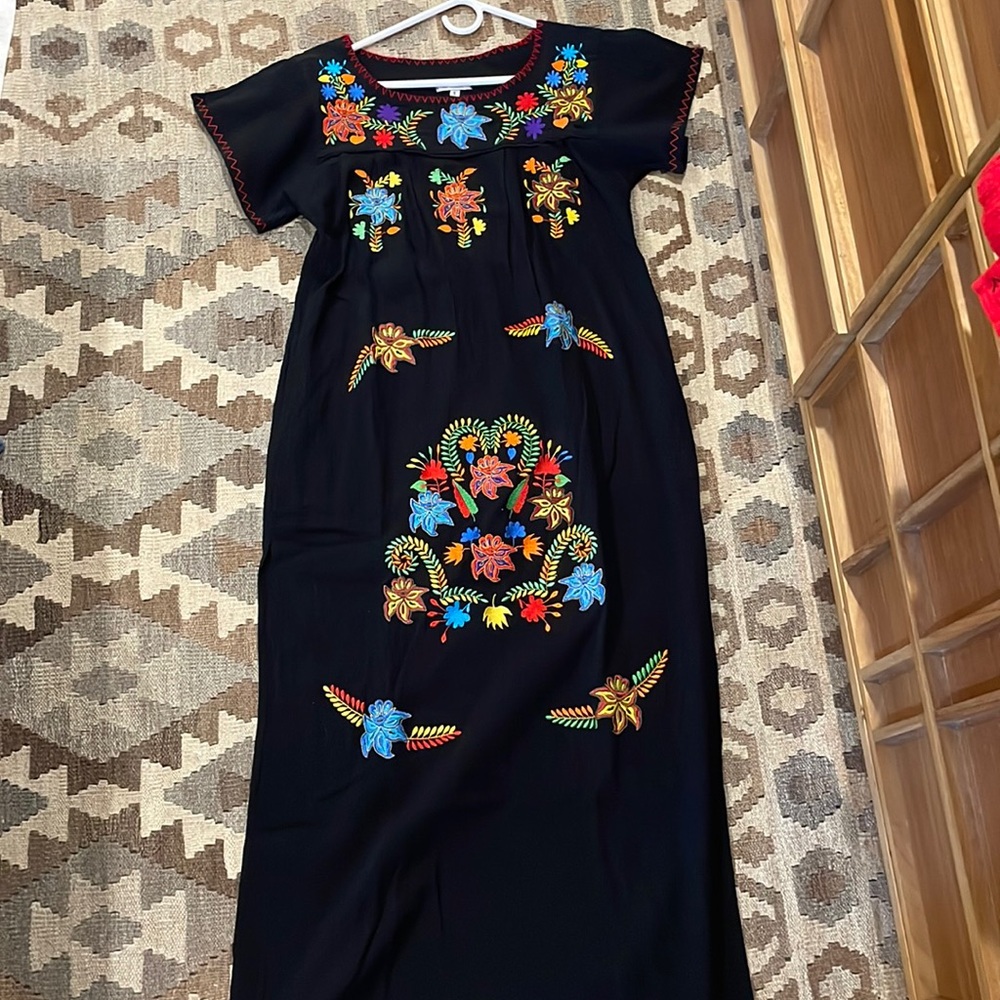 Embroidered Black Maxi Dress